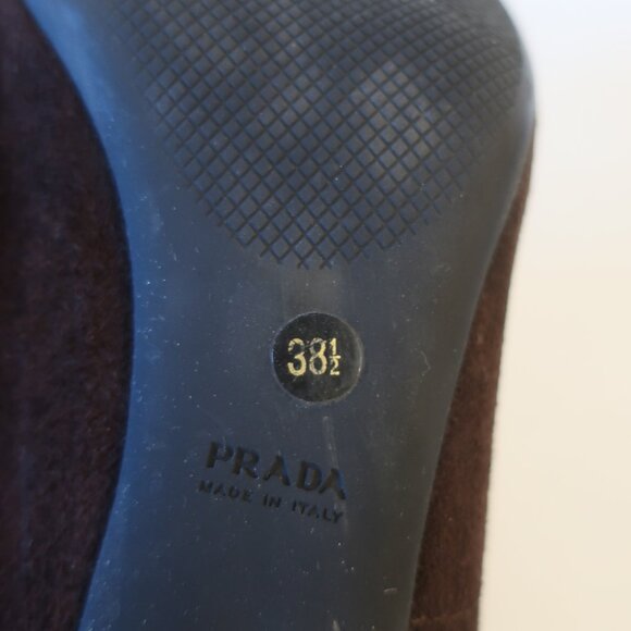 Womens Prada Brown Black Suede Patent Leather Capped Toe Heels Pumps 38.5 US/8.5 - Picture 12 of 16